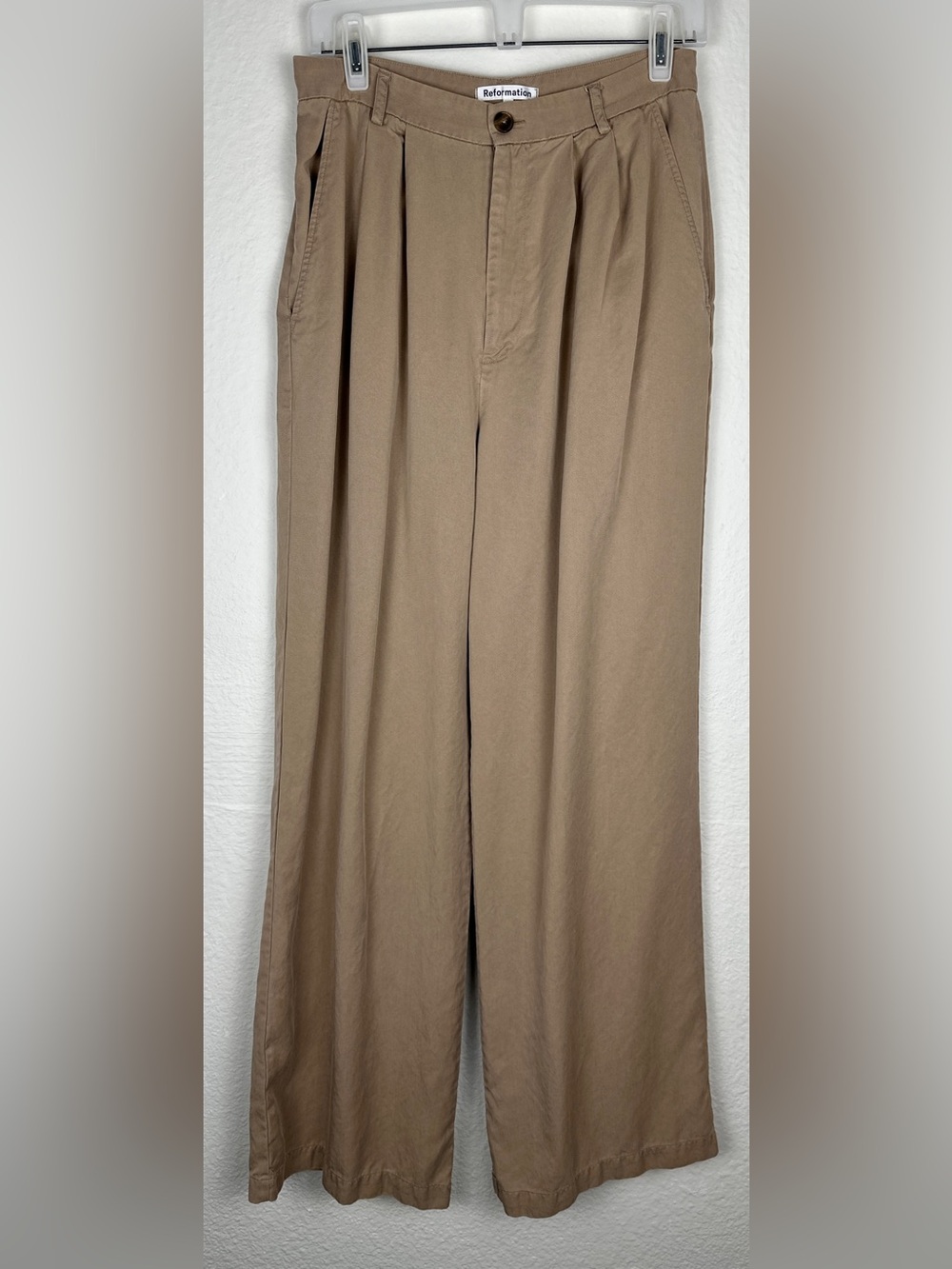 Reformation Wide Leg Trousers in Khaki Brown